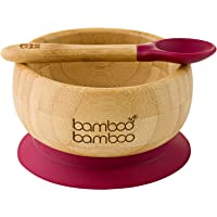 Set de Bowl adherente y cuchara para bebé en combinación- Bowl que no se despega de la mesa al comer- Bambú natural…
